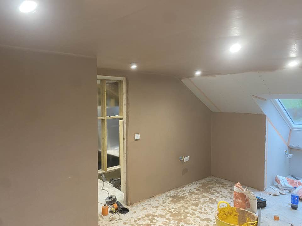 Freshly plastered attic bedroom with skylight in Dundee