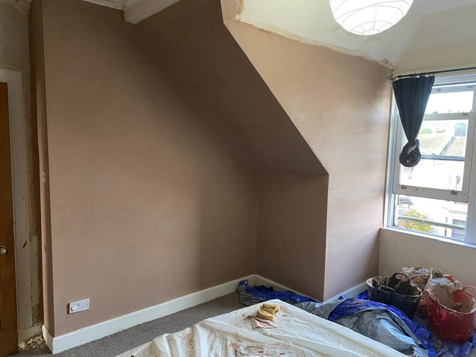 Plastered attic bedroom wall in Dundee