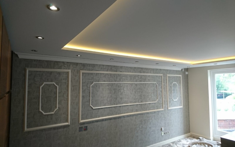 Feature wall panelling with LED cove lighting in Dundee